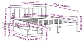 ΣΚΕΛΕΤΟΣ ΚΡΕΒ. ΧΩΡΙΣ ΣΤΡΩΜΑ ΚΑΦΕ ΚΕΡΙΟΥ 150X200 ΕΚ ΜΑΣΙΦ ΠΕΥΚΟ 3301591