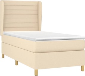 vidaXL Κρεβάτι Boxspring με Στρώμα Κρεμ 90x190 εκ.Υφασμάτινο