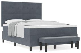 vidaXL Κρεβάτι Box Spring με Στρώμα & Πάγκο Σκούρο Γκρι 140x190 εκ Βελούδο