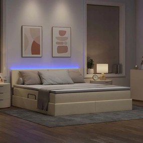 vidaXL LED Κρεβάτι αποθήκευσης με στρώμα Κρέμ 160 x 200 cm Ύφασμα