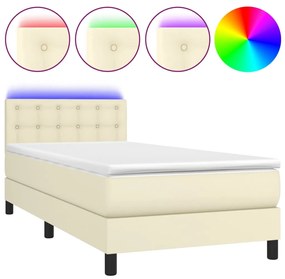 vidaXL Κρεβάτι Boxspring με Στρώμα & LED Κρεμ 100x200 εκ. Συνθ. Δέρμα