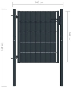 Πόρτα Περίφραξης Ανθρακί 100 x 101 εκ. από PVC / Ατσάλι   - Ανθρακί