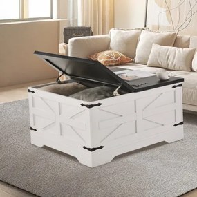 VEVOR 31.5" Farmhouse Coffee Table Hinged Square Table with Storage Gray &amp; White