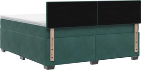 vidaXL Κρεβάτι Box Spring με Στρώμα και LED Σκούρο Πράσινο Βελούδο