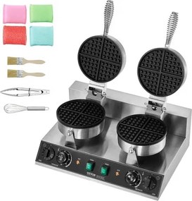 VEVOR Commercial Waffle Maker Dual-Head Round Waffle Iron 2460W Non-Stick