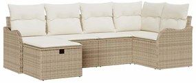 vidaXL Σετ Καναπέ Κήπου με μαξιλάρι 6 pcs Μπεζ Πολυ ράταν