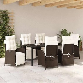 vidaXL Σέτ φαγητού για κήπο 7 pcs Καφέ Πολυ ράταν