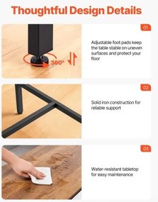 VEVOR Bar Table, 1PCS 1600.2mm Kitchen Bar Table, Tall Dining Tables with Rounded Edge, Rectangular High Top Kitchen Tables for Balcony, Living Room, Light Brown, Black, Extended Horizontal Design