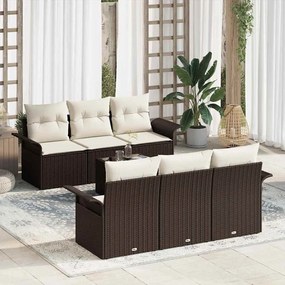vidaXL Σετ Καναπέ Κήπου με μαξιλάρι 7 pcs Καφέ, Κρέμα 55 x 55 x 37 εκ