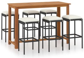 vidaXL Σετ Επίπλων Μπαρ Κήπου 7 τεμ. Μαύρο με Μαξιλάρια