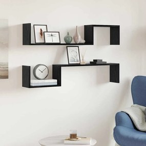 vidaXL Επιτοίχια Ράφα 2 τεμ Μαύρη Οξιά 100x15x70 εκ Επεξεργασμένο Ξύλο