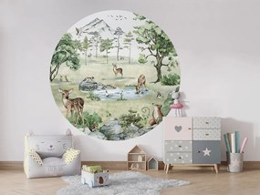 Deer Forest Summer Ταπετσαρια Τοιχου Πρασινο Στρογγυλη 80cm