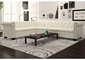vidaXL Γωνιακός Καναπές Chesterfield 6 Θέσεων Λευκός από Συνθετικό Δέρμα