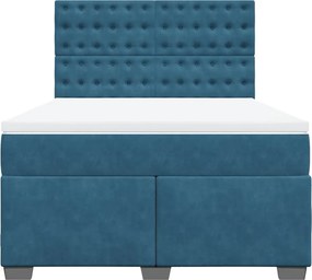 vidaXL Κρεβάτι Boxspring με Στρώμα Μπλε 160x200 εκ. Βελούδινο