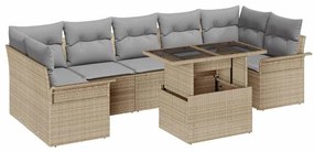 vidaXL Σετ Καναπέ Κήπου με μαξιλάρι 8 pcs Μπεζ Πολυ ράταν