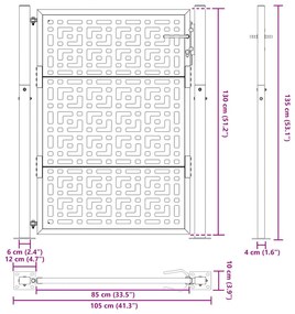 Πύλη κήπου 105x130 cm Σταυρός σχεδιασμού από διαβρωμένο χάλυβα - Καφέ