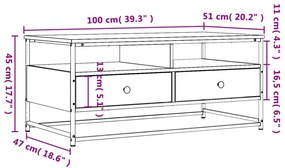 Τραπεζάκι Σαλονιού Καφέ Δρυς 100 x 51 x 45 εκ. Επεξεργ. Ξύλο - Καφέ