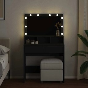 vidaXL Μπουντουάρ με LED Μαύρο 80x41x144,5 εκ.