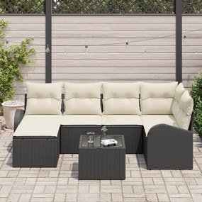 vidaXL Σετ Κανα Porte Κήπου 6 Τεμαχίων με Μαξιλάρια Μαύρο Πολυ Ρατάν
