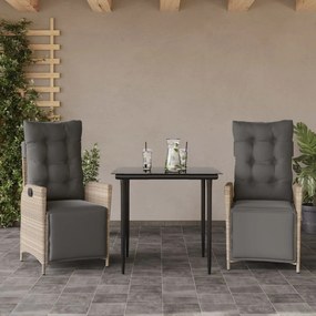 vidaXL Σετ Τραπεζαρίας Κήπου 3 τεμ. Αν. Γκρι Συνθ. Ρατάν με Μαξιλάρια