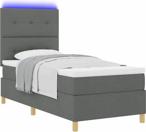 vidaXL LED Κρεβάτι με βάθρο Σκούρο Γκρι 100 x 200 cm ύφασμα
