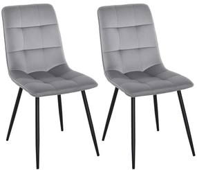 HOMCOM Σετ 2 καρεκλών τραπεζαρίας, επενδεδυμένη καρέκλα κουζίνας με όψη βελούδου, τραπέζι τραπεζαρίας βελούδο μέταλλο γκρι+μαύρο 45 x 63 x 90 cm