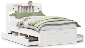 Κρεβάτι Βιβλιοθήκη Χωρίς Στρώμα Λευκό 135x190 εκ Μασίφ Πεύκο 3308976