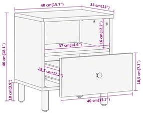 Κομοδίνο 40 x 33 x 46 εκ. από Μασίφ Ξύλο Μάνγκο - Καφέ