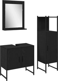 vidaXL Σετ Επίπλων Μπάνιου με ράφι 3 pcs Μαύρο Επεξεργασμένο ξύλο