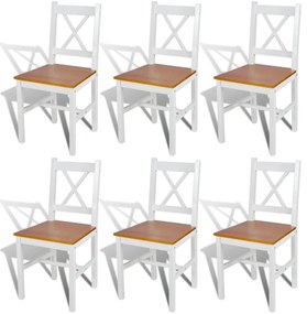Καρέκλες Τραπεζαρίας 6 τεμ. Λευκές από Ξύλο Πεύκου