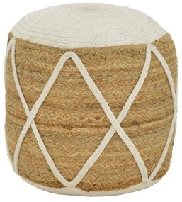 Maroc Inart jute stool in natural and white shade D40x45cm 40x40x45 εκ.