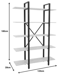 Βιβλιοθήκη Esthon pakoworld μελαμίνη σε λευκό μαρμάρου και μαύρο μέταλλο 120x28x180εκ