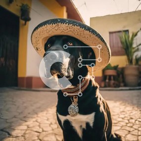 Intra Συλλεκτικό Ξύλινο Παζλ Plywood 4mm - Ασπρόμαυρος σκύλος με μεξικάνικο καπέλο σομπρέρο Σε Ξύλινο Κουτί - Διαστάσεις: 10x10 cm – 25 κομμάτια