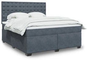 Κρεβάτι Boxspring με Στρώμα Σκούρο Γκρι 180x200 εκ. Βελούδινο - Γκρι