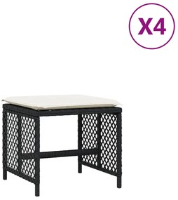 vidaXL Σκαμπό Κήπου 4 τεμ. Μαύρα 41x41x36 Συνθετικό Ρατάν με Μαξιλάρια