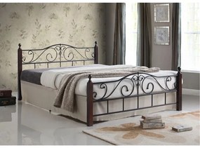 ADEL Κρεβάτι Διπλό, για Στρώμα 160x200cm, Μέταλλο Βαφή Μαύρο, Ξύλο Απόχρωση Καρυδί