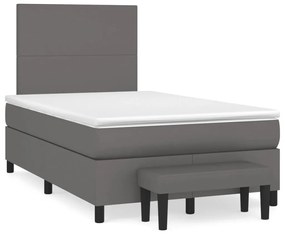 Κρεβάτι Boxspring με Στρώμα Γκρι 120x190εκ. από Συνθετικό Δέρμα - Γκρι