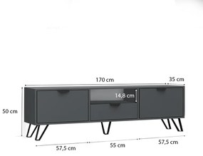 Έπιπλο τηλεόρασης Jasmine Megapap από μελαμίνη χρώμα γκρι 170x35x50εκ.