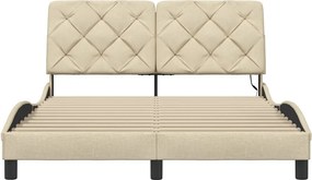 vidaXL Πλαίσιο κρεβατιού με LED χωρίς στρώμα Κρέμα 140x190 cm Ύφασμα