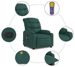 vidaXL Πολυθρόνα Μασάζ Ανακλινόμενη Σκούρο Πράσινο Υφασμάτινη