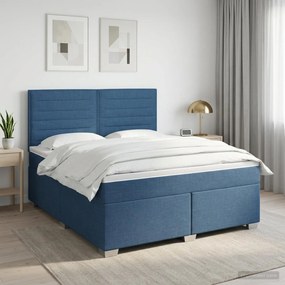 vidaXL Κρεβάτι box spring με στρώμα Μπλε 180 x 200 cm Ύφασμα