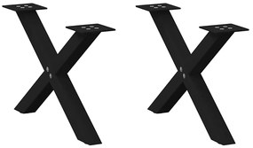 Πόδια Τραπεζιού Σαλονιού σε Σχήμα Χ, 2 τεμ. Μαύρο, Ατσάλι 60x(30-31) εκ.