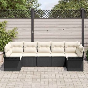 vidaXL Σετ Καναπέ Κήπου με μαξιλάρι 7 pcs Μαύρο Πολυ ράταν