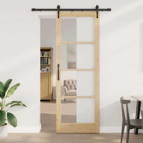 vidaXL Συρόμενη Πόρτα Χειροκίνητος Καφέ 83 x 232 εκ. Ξύλο και μέταλλο