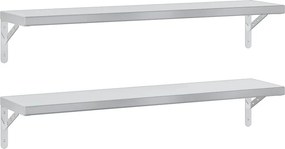 vidaXL Ράφια Τοίχου 2 τεμ. Ασημί 100x23,5 εκ. Ανοξείδωτο Ατσάλι