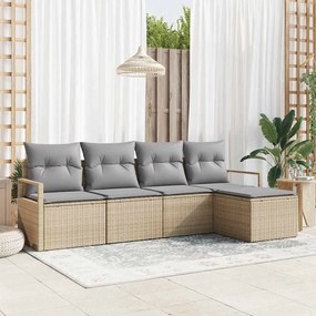 vidaXL Σετ Καναπέ με μαξιλάρι 5 pcs Μπεζ συνθετικό ρατάν