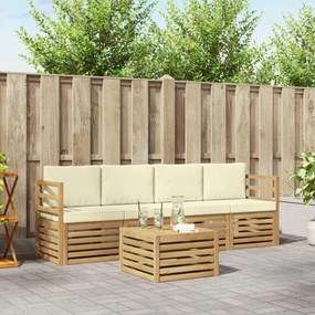 vidaXL Σειρά Καναπέ Εξωτερικού 5 pcs Λευκό και Κρεμ Πολυεστέρας