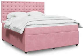 vidaXL Κρεβάτι Boxspring με Στρώμα Ροζ 180x200 εκ. Βελούδινο