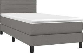 vidaXL Κρεβάτι Boxspring με Στρώμα &amp; LED Σκ.Γκρι 90x190 εκ. Υφασμάτινο