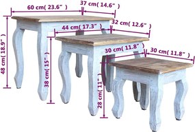 vidaXL Σετ Τραπεζάκια Ζιγκόν 3 τεμ. από Μασίφ Ξύλο Μαόνι